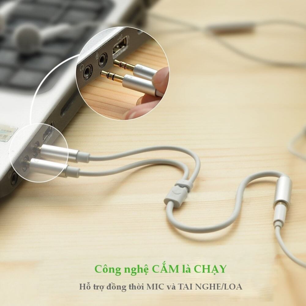 Dây Audio Chuyển Tai Nghe 3.5mm Sang 2 Đầu Mic Và Tai Nghe Đầu Mạ Vàng Dài 20CM UGREEN AV140 10790