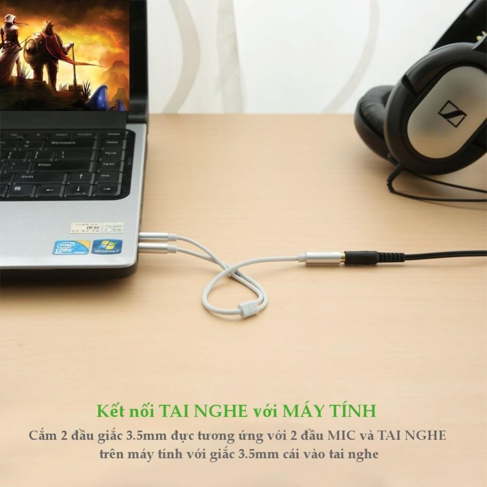 Dây Audio Chuyển Tai Nghe 3.5mm Sang 2 Đầu Mic Và Tai Nghe Đầu Mạ Vàng Dài 20CM UGREEN AV140 10790
