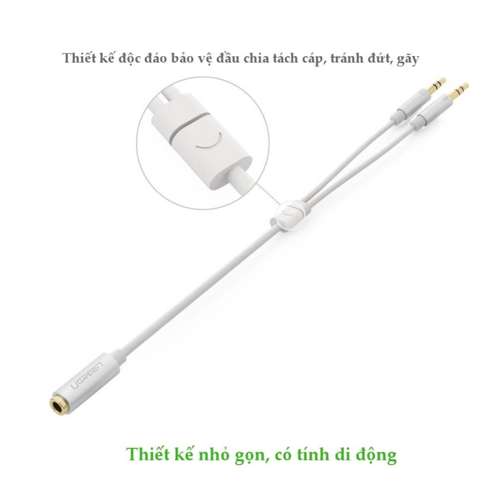 Dây Audio Chuyển Tai Nghe 3.5mm Sang 2 Đầu Mic Và Tai Nghe Đầu Mạ Vàng Dài 20CM UGREEN AV140 10790
