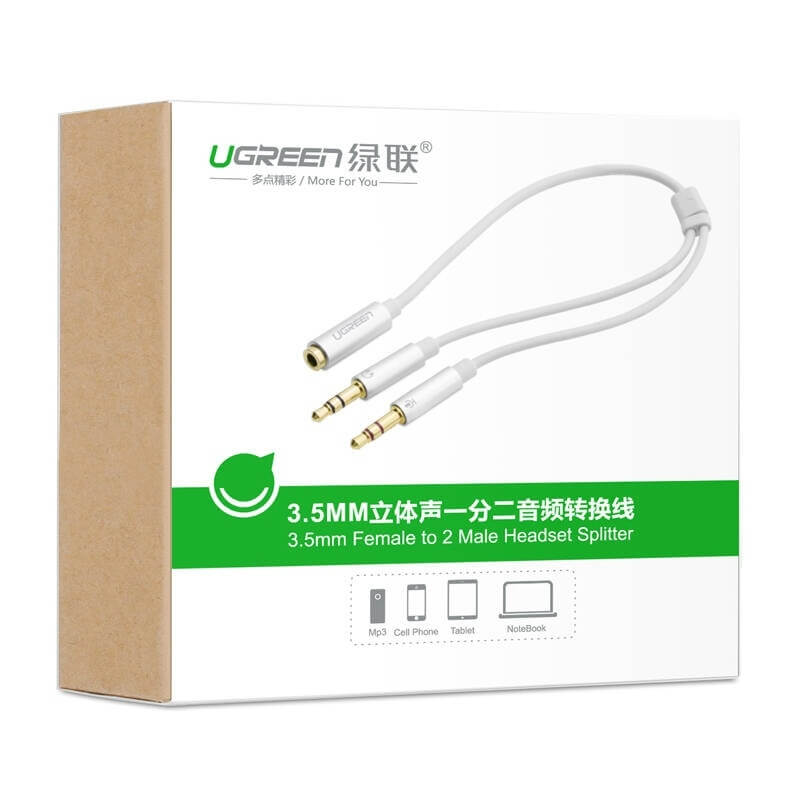 Dây Audio Chuyển Tai Nghe 3.5mm Sang 2 Đầu Mic Và Tai Nghe Đầu Mạ Vàng Dài 20CM UGREEN AV140 10790