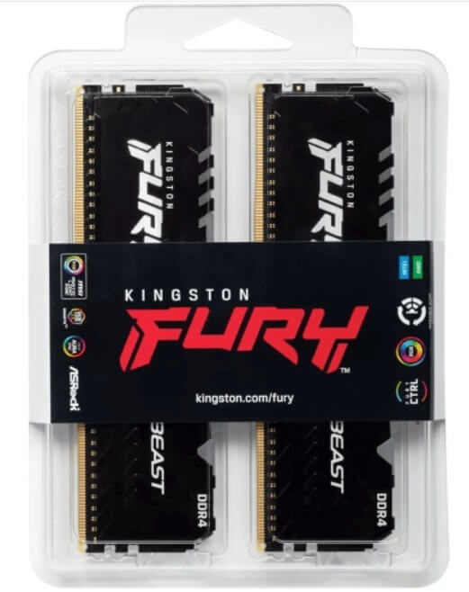 Ram Desktop Kingston Fury Beast RGB (KF432C16BBAK2/16) 16GB (2x8GB) DDR4 3200Mhz