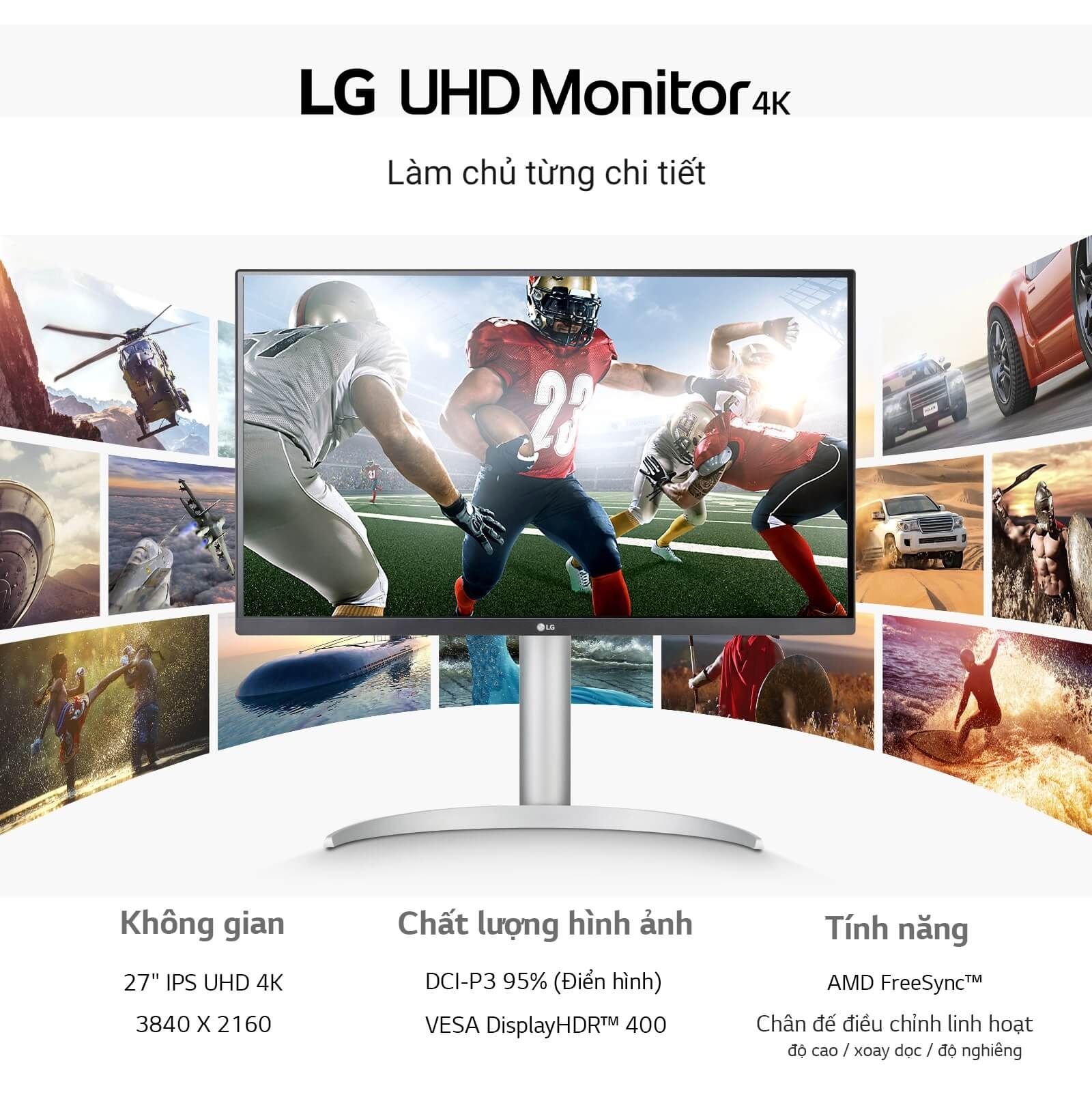 Màn Hình Máy Tính LG UHD 4K 27 ichh IPS VESA DisplayHDR 400 USB Type-C Chân Đế Linh Hoạt 27UP850 1