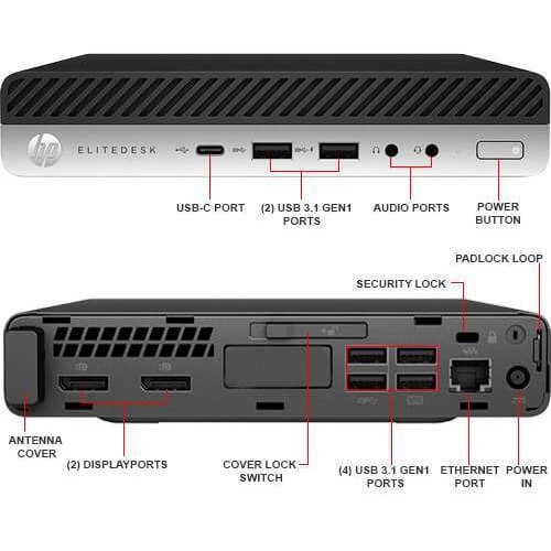Máy Bộ HP EliteDesk 800 G4 Mini, Core i7-8700T, Ram 16GB, SSD 256GB, Wifi