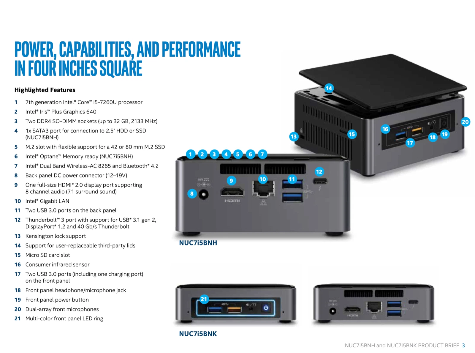 Intel NUC7i5BNH Core i5-7260U RAM 8GB SSD 256GB Mini PC
