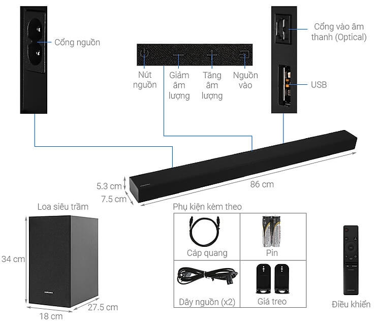 Loa Thanh Soundbar Samsung 2.1 HW-T450/XV (200W)