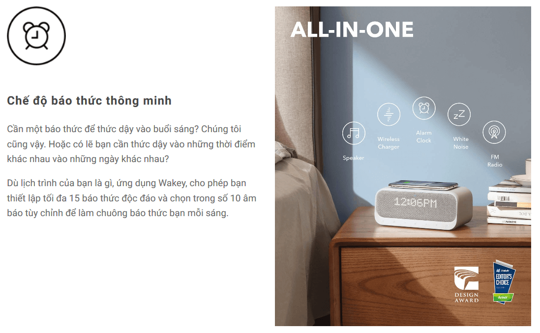 Loa Bluetooth Anker Soundcore Wakey Hỗ Trợ Sạc Không Dây Và Đồng Hồ Báo Thức Thông Minh - A3300 3