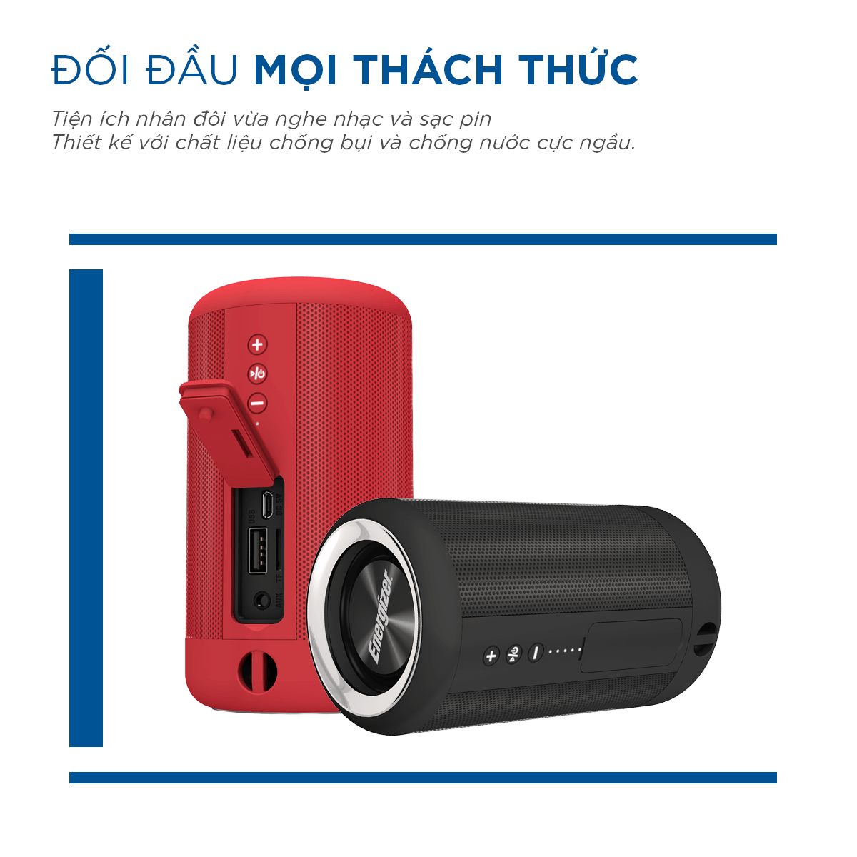 Loa Bluetooth Kèm Pin Sạc Dự Phòng Energizer BTS-051, Dung Lượng 2,000mAh, Chống Nước Theo Tiêu Chuẩn IPX5, Hỗ Trợ Thẻ Micro SD, AUX