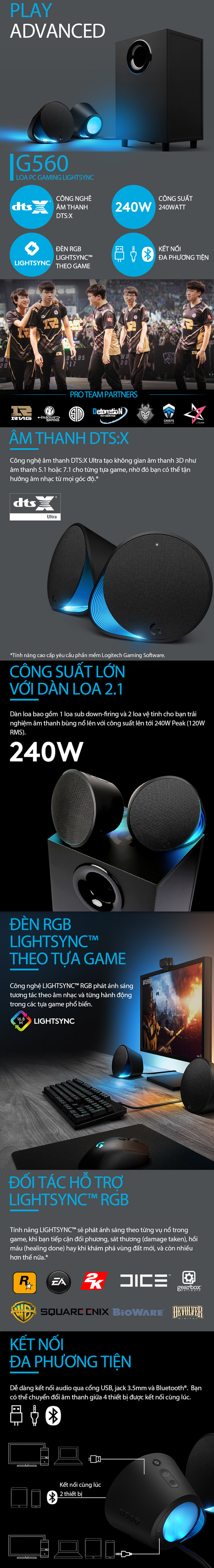Loa Bluetooth Logitech G560 2.1 LightSync 240W 1