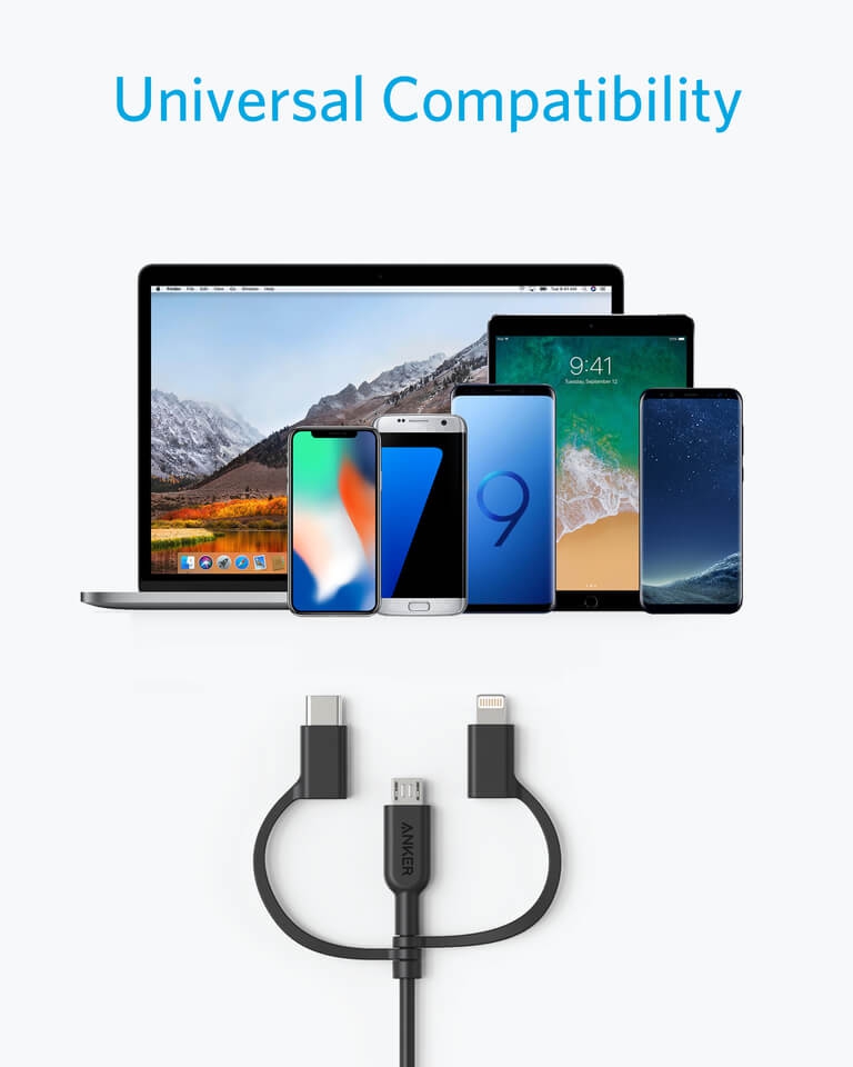 Dây Cáp Sạc 3 Trong 1 MicroUSB / USB Type-C / Lightning Chuẩn MFI Anker Powerline II 0.9m - A8436 4