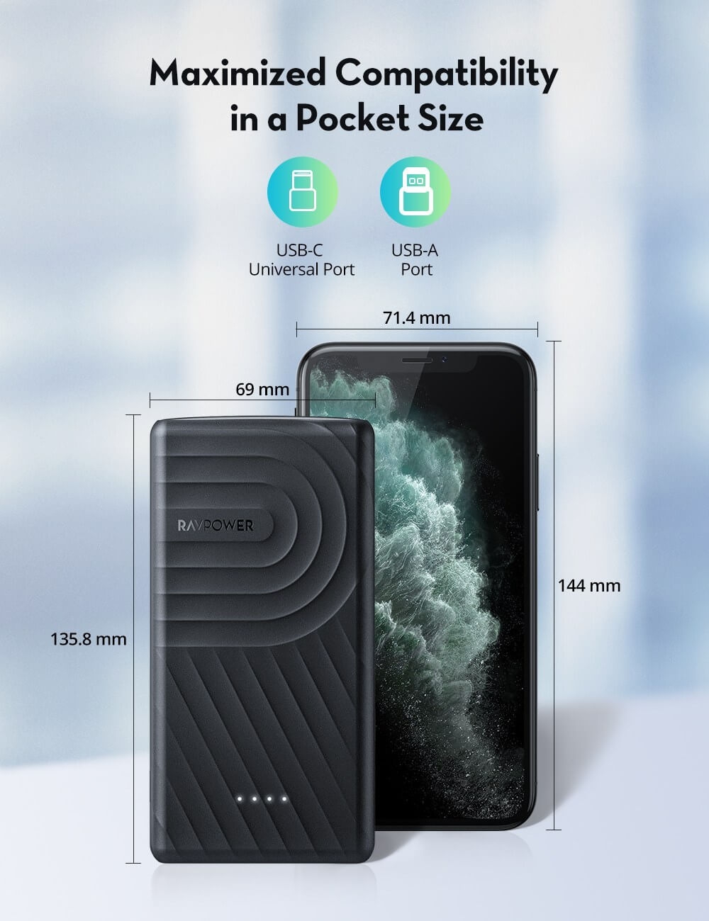 Pin Sạc Dự Phòng RAVPower 10000mAh In/Out Type-C PD 18W, Quick Charge 3.0 - RP-PB195 3