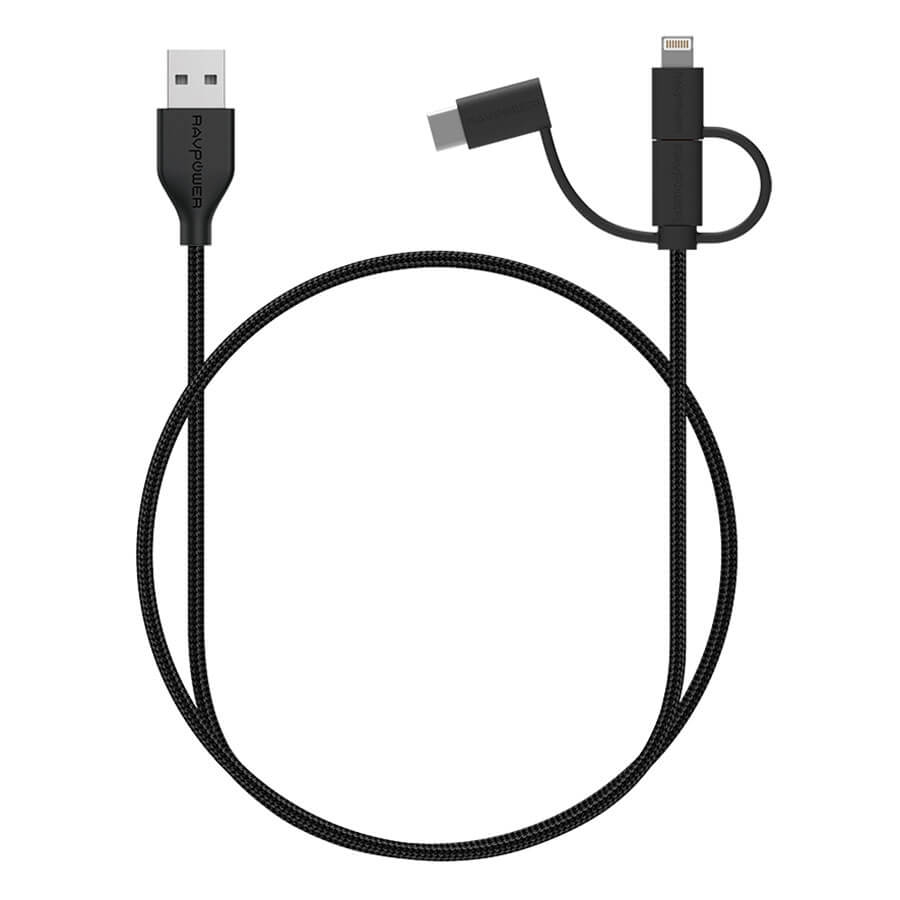 Dây Cáp Sạc 3 Trong 1 RavPower (Lightning MFi Cho iPhone, Type C, Micro USB) 0.9m RP-CB021