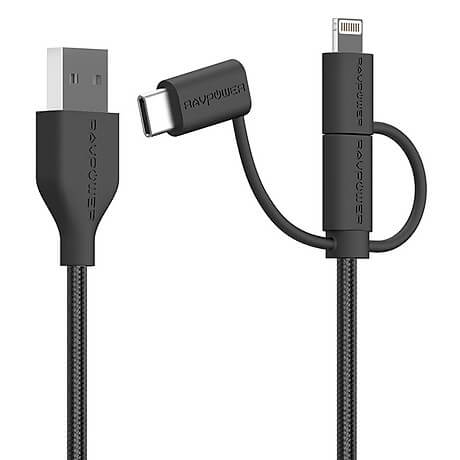 Dây Cáp Sạc 3 Trong 1 RavPower (Lightning MFi Cho iPhone, Type C, Micro USB) 0.9m RP-CB021