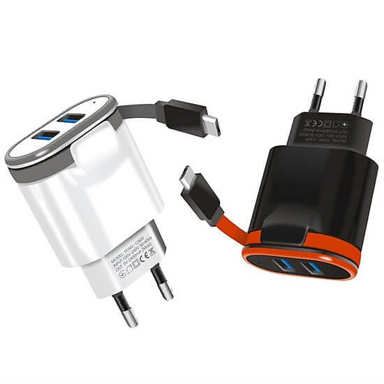 Bộ cốc sạc nhanh 2 cổng USB liền dây TITAN CB09 1