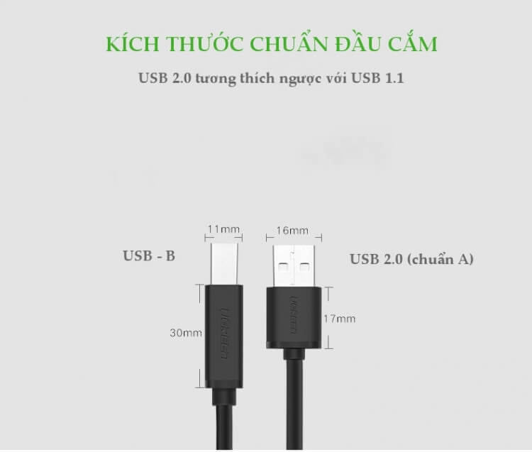 Cáp Máy In USB 2.0 Sang USB-B Tích Hợp IC Khuyếch Đại Dài 10m UGREEN U