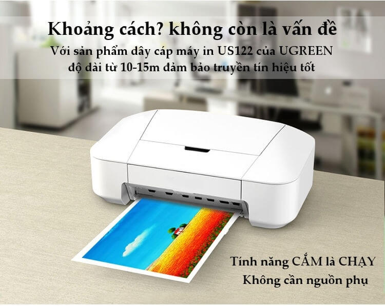 Cáp Máy In USB 2.0 Sang USB-B Tích Hợp IC Khuyếch Đại Dài 10m UGREEN U