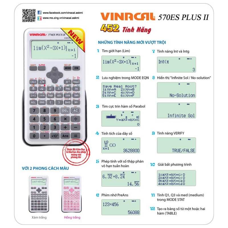 Máy Tính Học Sinh Vinacal 570ES Plus II -Xám Trắng 1