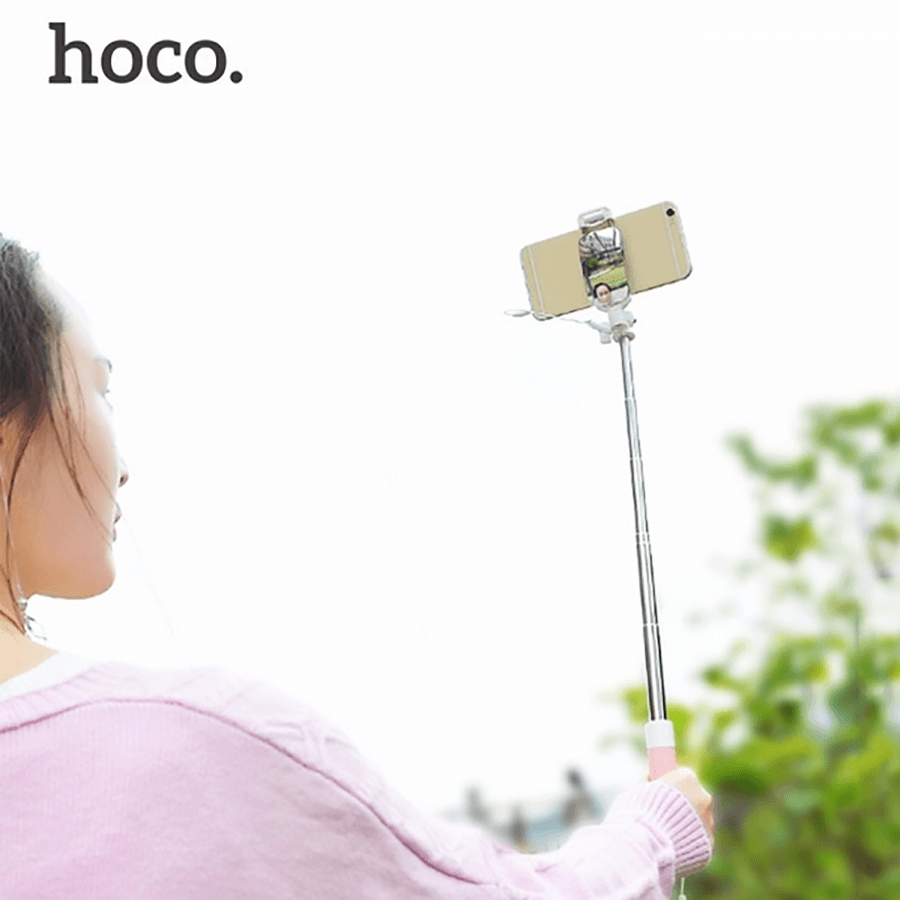 Gậy Elfie Chụp Hình Tự Sướng Có Gương Soi Cao Cấp HOCO K2 (Đen)