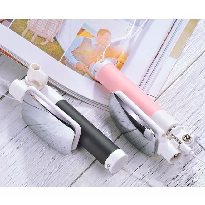 Gậy Elfie Chụp Hình Tự Sướng Có Gương Soi Cao Cấp HOCO K2 (Đen)