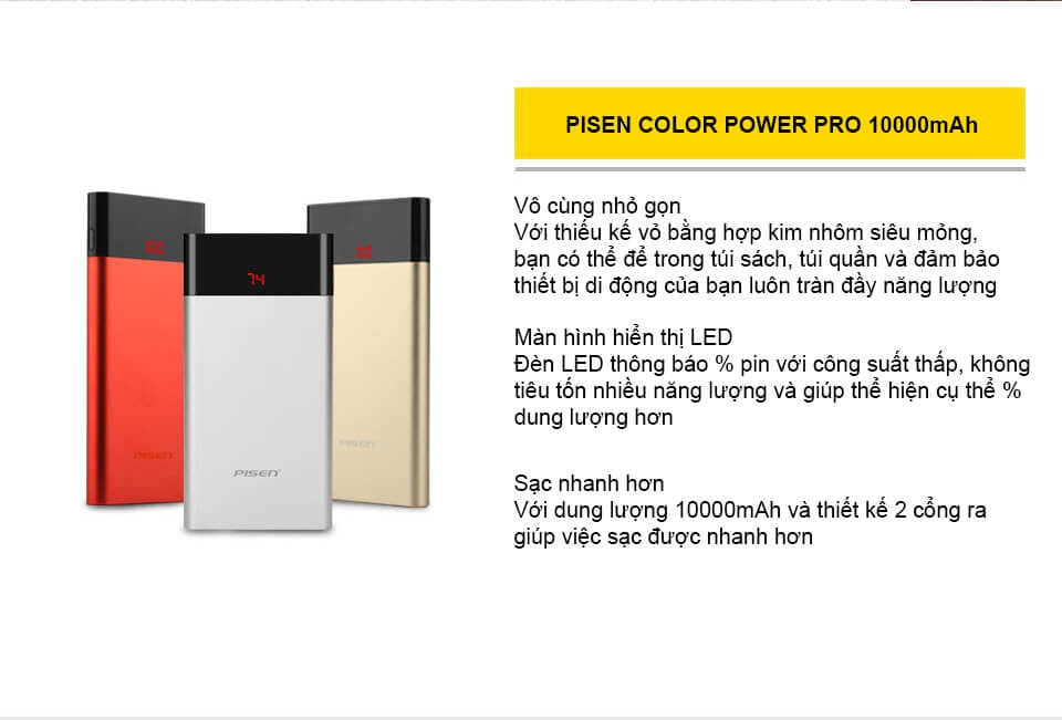 Sạc Dự Phòng Pisen Color Power Pro 10000mAh 1