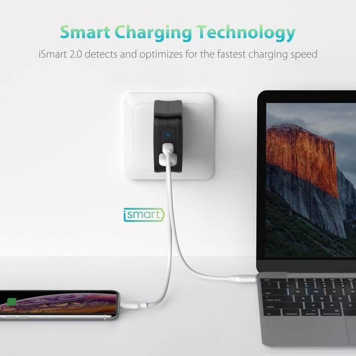 Adapter Sạc 2 Cổng Tích Hợp Type-C In/Out Hỗ Trợ Sạc Nhanh PD Power Delivery 61W RAVPower RP-PC105 2