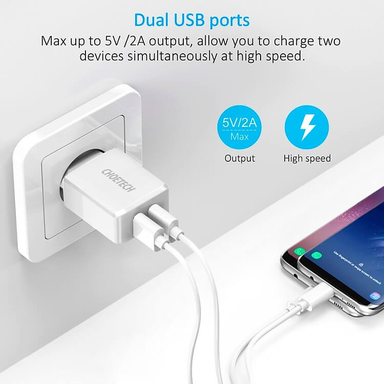 Củ Sạc Nhanh Dual USB Hiệu CHOETECH C0030