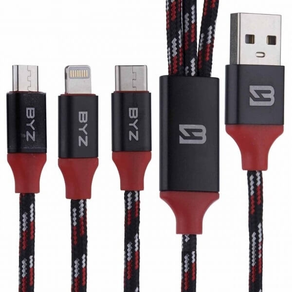 Cable Sạc Dây Dù 3 Đầu BYZ Sử Dụng Bền Bỉ