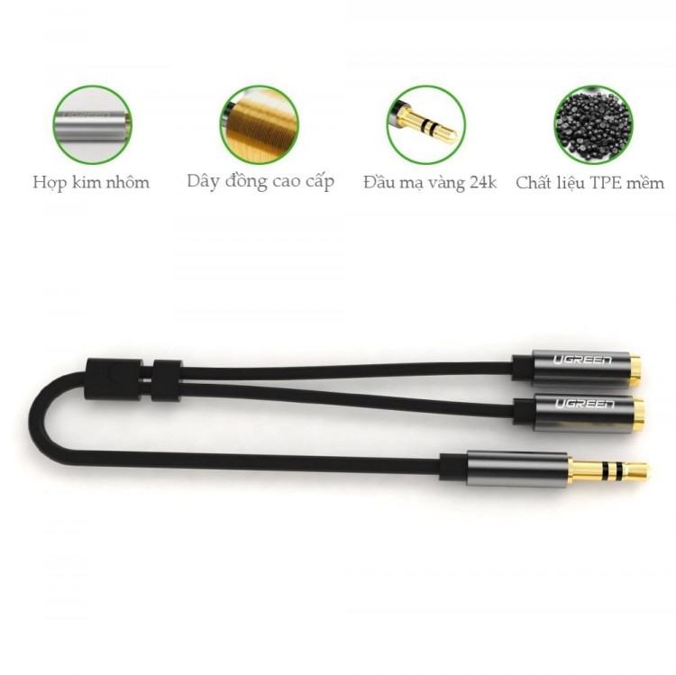 Cáp Chia 2 Cổng Audio 3.5mm 1 Đầu Đực Ra 2 Đầu Cái 20cm UGREEN AV123 10532