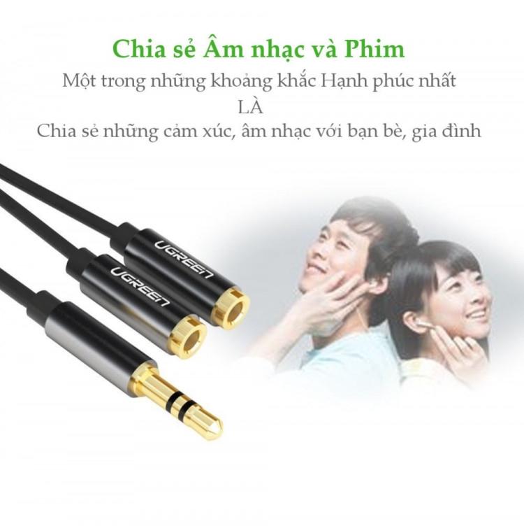 Cáp Chia 2 Cổng Audio 3.5mm 1 Đầu Đực Ra 2 Đầu Cái 20cm UGREEN AV123 10532 2