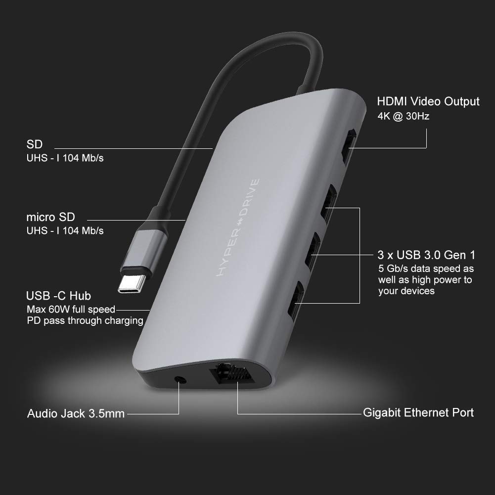 Cổng chuyển HyperDrive Power 9-in-1 USB-C Hub cho iPhone, Macbook, Ultrabook, USB-C Devices - HD30F 2