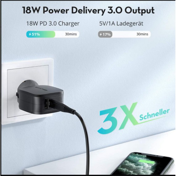 Củ Sạc Điện Thoại 30W 1 Cổng USB Và 1 Type-C PD 18W RAVPower RP-PC132 2