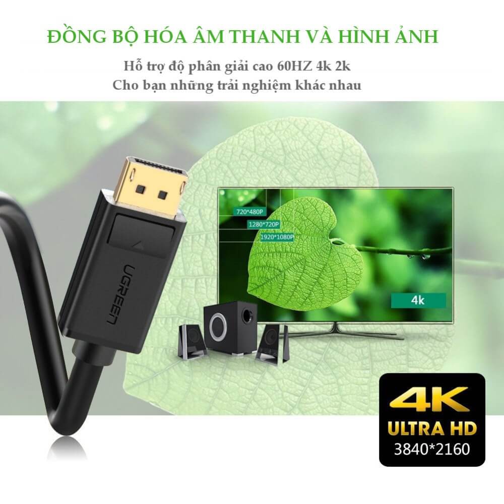Dây Cáp DisplayPort 2 Đầu Đực Tốc Độ 21.6Gbps Dài 1.5M UGREEN DP102 10245 3