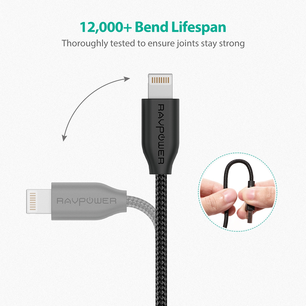 Dây Cáp Sạc Lightning Cho Iphone RAVPower 0.9m RP-CB019 Chuẩn MFi