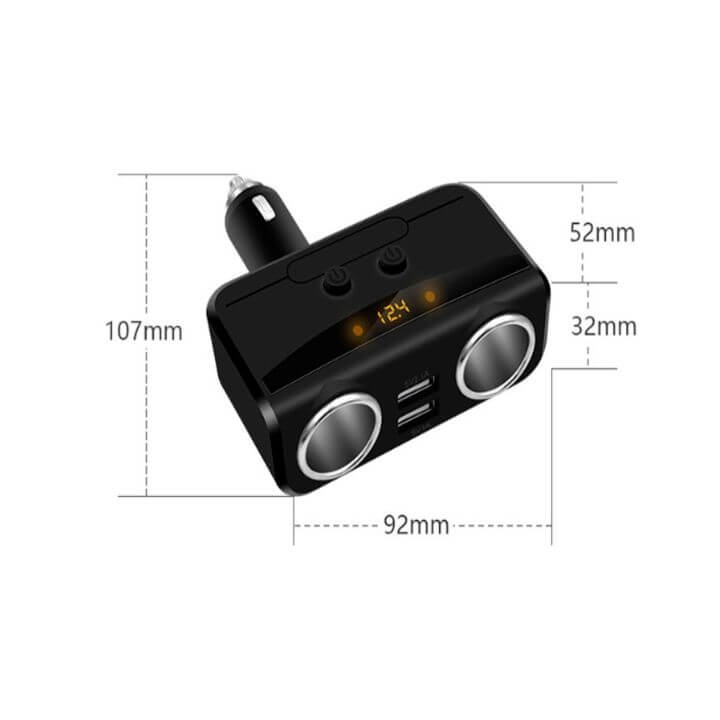 Tẩu Sạc Ô Tô Huyndai HY-32 Có Led 2 Tẩu 2 Cổng USB