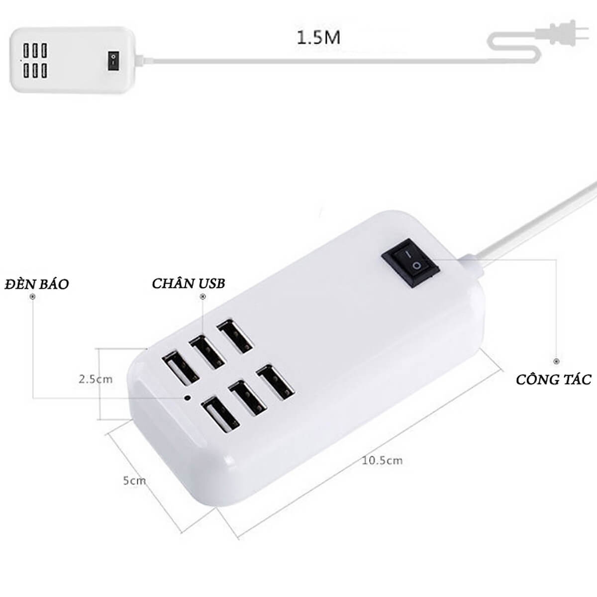 Bộ Sạc Điện Thoại 6 Cổng USB (20W) 2