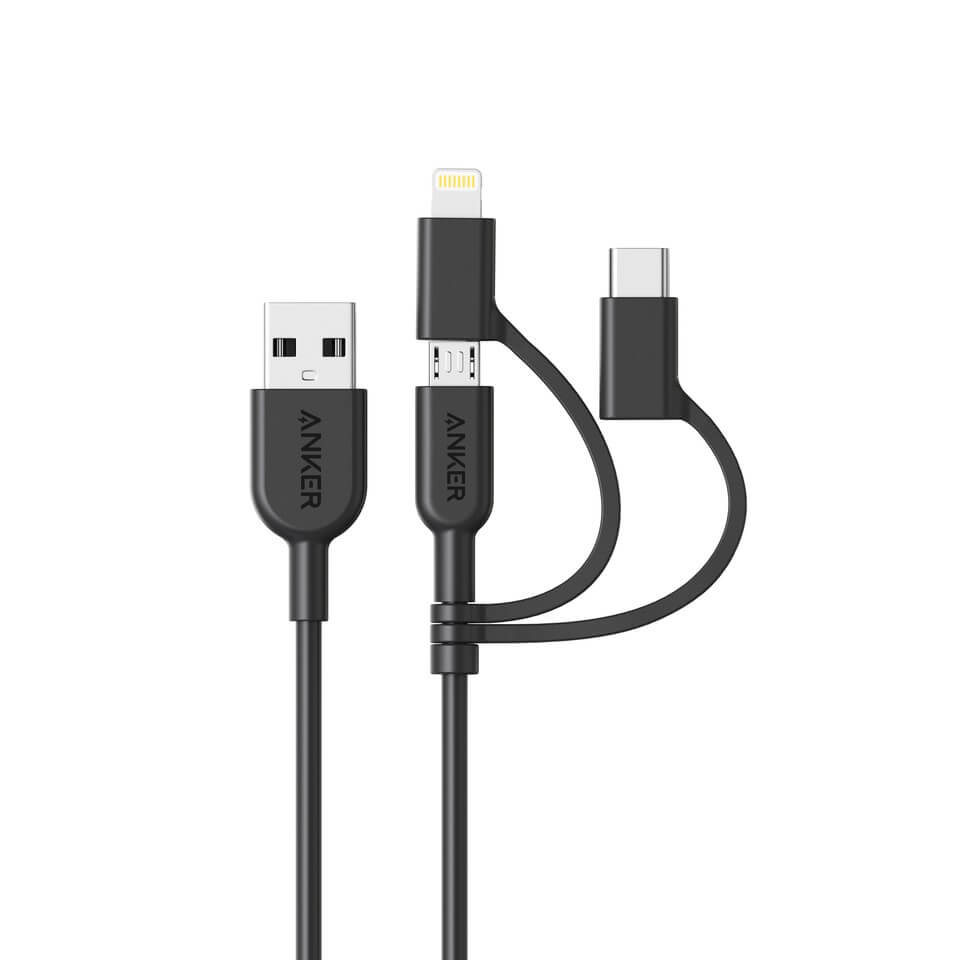 Dây Cáp Sạc 3 Trong 1 MicroUSB / USB Type-C / Lightning Chuẩn MFI Anker Powerline II 0.9m - A8436