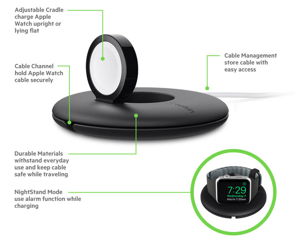 Đế Cuộn Dây Sạc Apple Watch Tích Hợp Giá Đỡ Hỗ Trợ Thu Gọn Và Chống Rối Dây Cáp Belkin F8J218bt