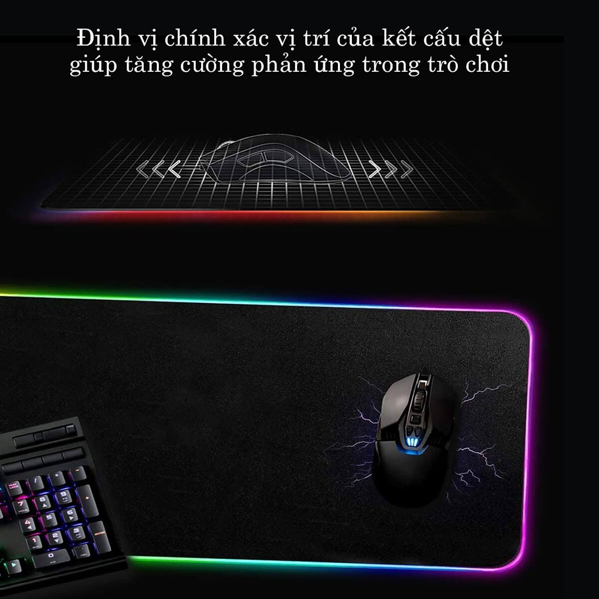 Miếng Lót Chuột LED RGB Bàn Di Chuột Led 7 Màu Đơn Và 3 Hiệu Ứng Ánh Sáng Chống Trượt