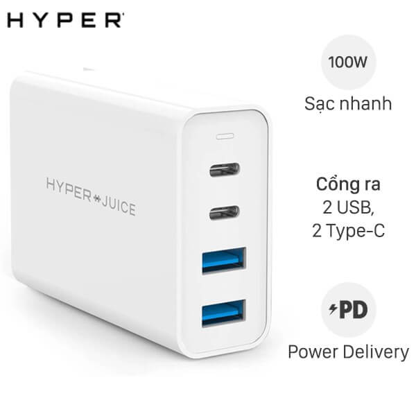 Sạc Đa Cổng HyperJuice GAN100 Charger 4 Ports 100W – HJ-GAN100
