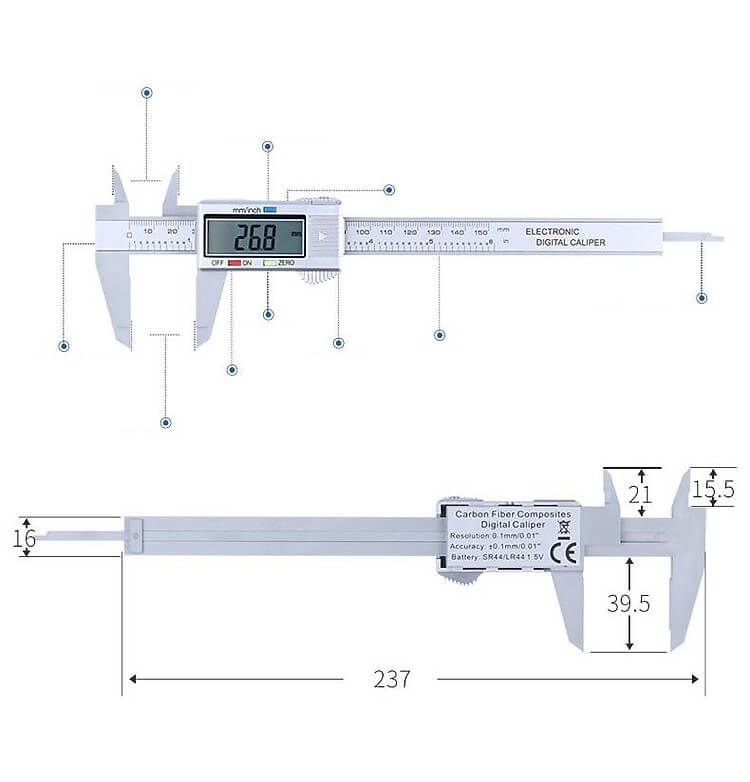 Thước Kẹp Nhựa Màn Hình Kỹ Thuật Số 150mm