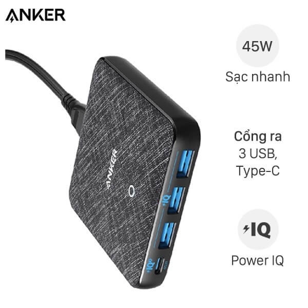 Adapter Sạc 4 Cổng Anker PowerPort Atom III Slim 65W PIQ 3.0 & GaN Tích Hợp USB Type-C Hỗ Trợ Sạc Nhanh - A2045 1