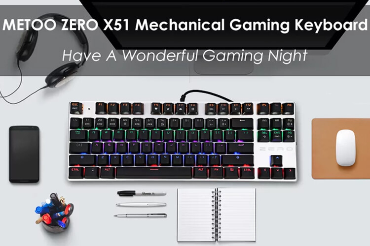 Bàn Phím Cơ Có Dây Metoo Zero X51 LED Blue Switch Tenkeyless 2