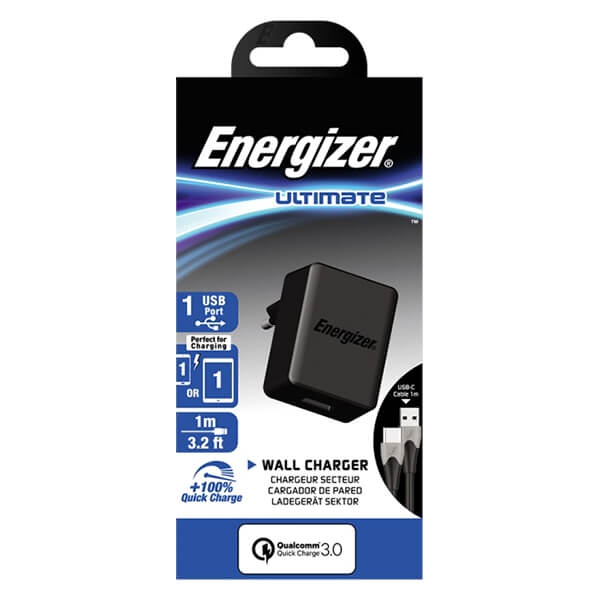 Bộ Adapter Sạc Energizer AC1Q3EUUC23 18W QC 3.0 Kèm Cáp Type C (1m)