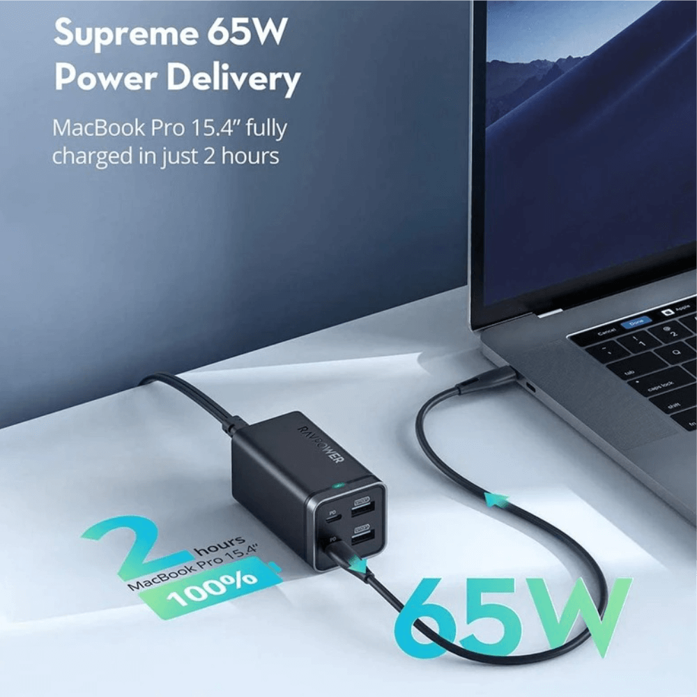 Củ Sạc Điện Thoại 2 Cổng USB-A và 2 Cổng Type-C PD 65W QC 3.0 RAVPower RP-PC136 5