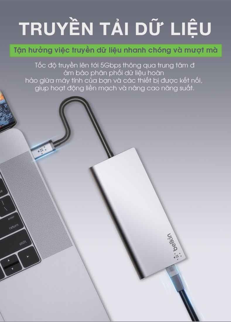 Hub USB Type-C Chia Đa Cổng USB-A/ USB-C/HDMI 4K/LAN/SD Card Belkin F4U092btSGY 3
