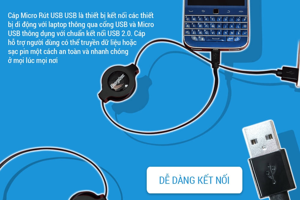 Cáp Sạc Micro USB Dây Rút Energizer C31UBRETEBK4 (80cm) 1