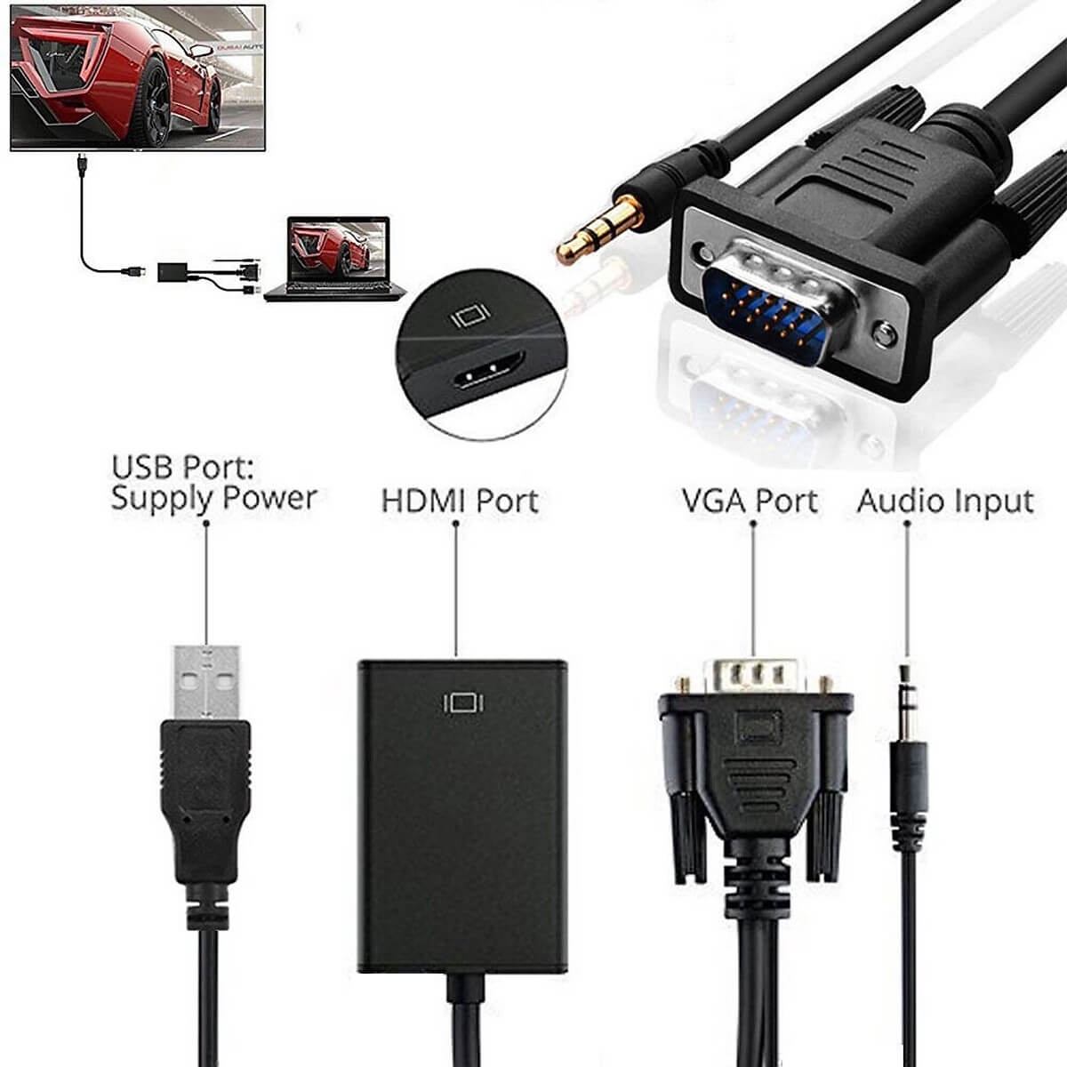 Cáp Tín Hiệu Chuyển Đổi VGA sang HDMI Có Audio Sheelteck