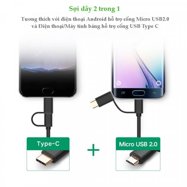 Dây Micro-USB Đa Năng 2 Trong 1 Kèm Đầu Chuyển USB Type C UGREEN US142 30174 4
