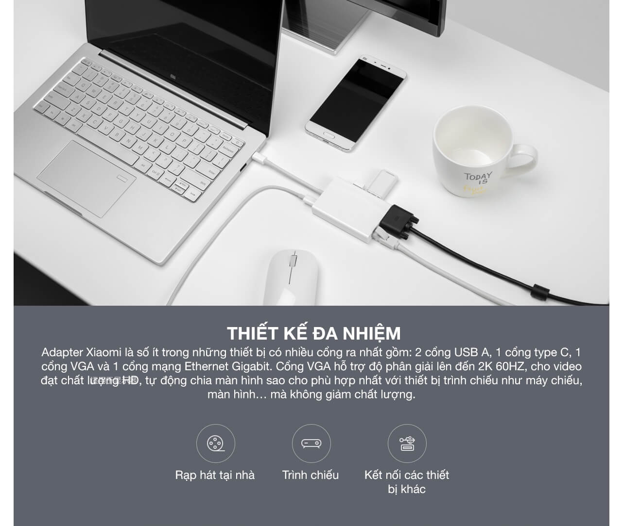 Bộ Chuyển Đổi Xiaomi USB-C To VGA And Gigabit Ethernet 2