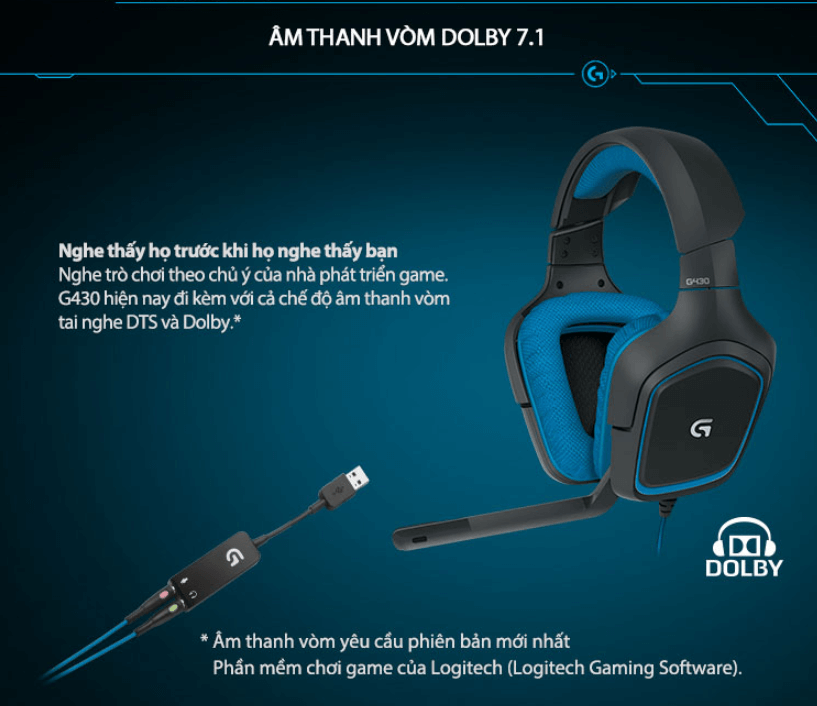 Tai Nghe Chụp Tai Gaming Logitech G430 Surround 1