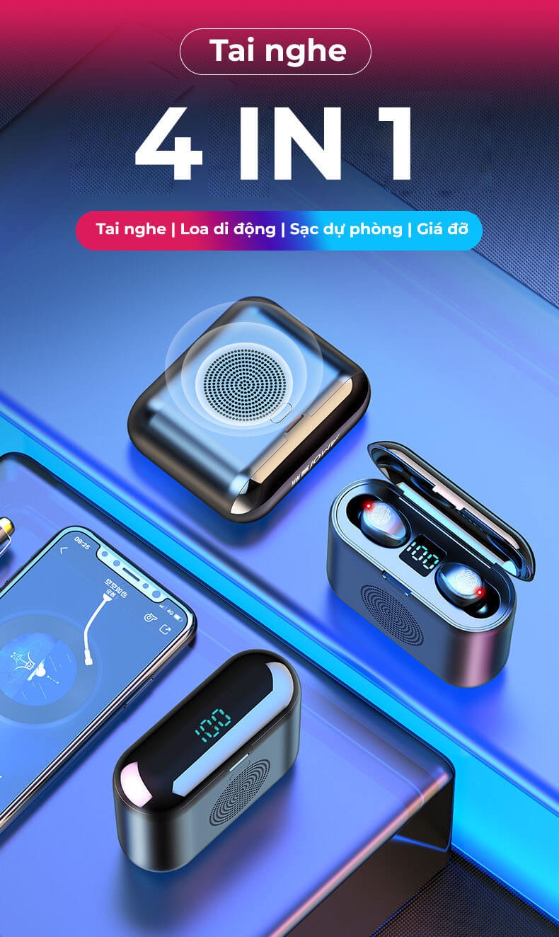Tai Nghe Không Dây F9 V5.0 Kiêm Loa Di Động Bluetooth